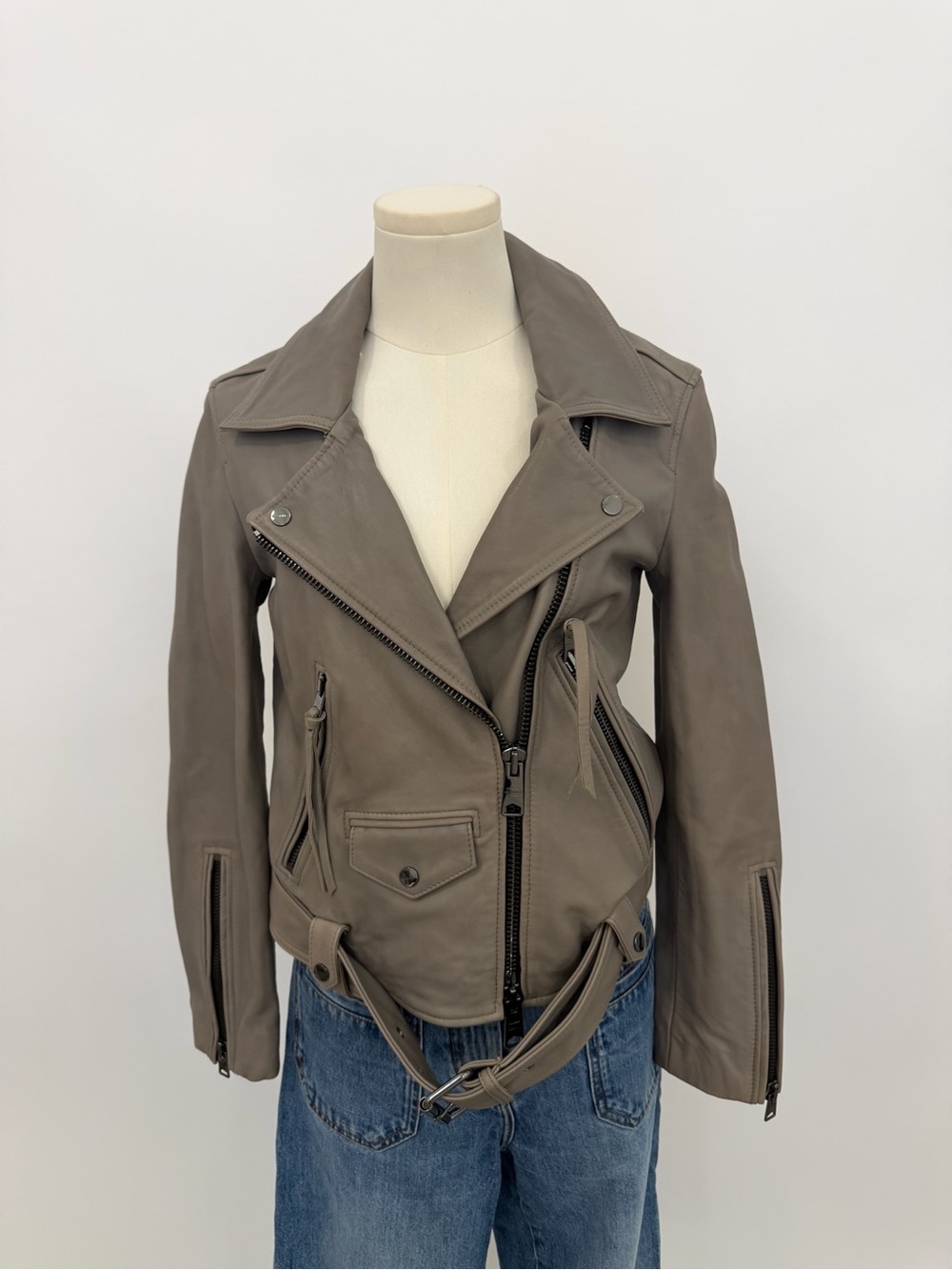 AllSaints Taupe Leather Moto Jacket